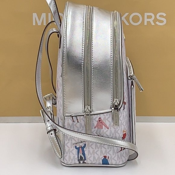 Michael Kors Jet Set Girls Adina Medium Backpack Bright White Silver Multi - Picture 11 of 16